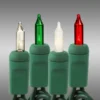 50 Ft. - Green Wire - Christmas Mini Light String - (100) Frosted, Red, Green, Clear Bulbs - 6 In. Bulb Spacing