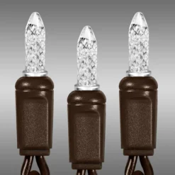 LED Christmas String Lights - 11 Ft. - (50) Faceted Pure White Mini Light LED's - 2.5 In. Bulb Spacing - Brown Wire