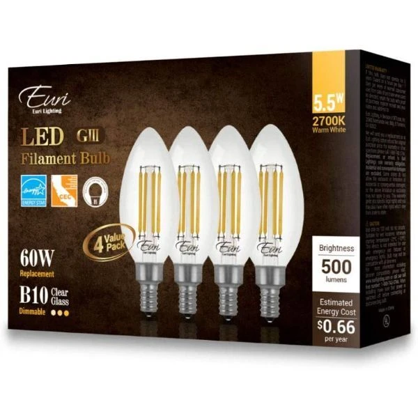 Natural Light - 500 Lumens - 5 Watt - 2700 Kelvin - LED Chandelier Bulb - 3.9 In. X 1.4 In. 4 Natural Light - 500 Lumens - 5 Watt - 2700 Kelvin - LED Chandelier Bulb - 3.9 In. X 1.4 In. - Image 4