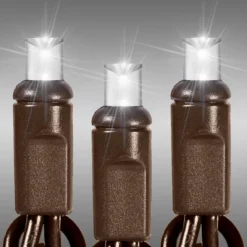 LED Twinkle Christmas String Lights - 17 Ft. - (50) Wide Angle Pure White LED's - 4 In. Bulb Spacing - Brown Wire