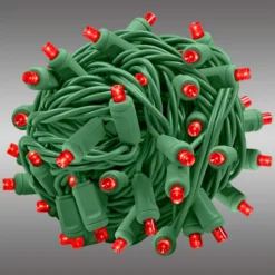 LED Christmas String Lights - 17 Ft. - (50) Wide Angle Red LED's - 4 In. Bulb Spacing - Green Wire