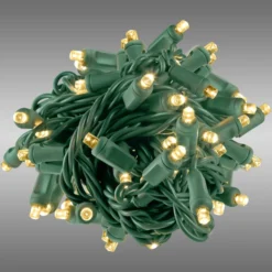 LED Christmas String Lights - 17 Ft. - (50) Wide Angle Warm White LED's - 4 In. Bulb Spacing - Green Wire