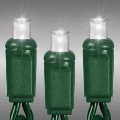 LED Christmas String Lights - 17 Ft. - (50) Wide Angle Pure White LED's - 4 In. Bulb Spacing - Green Wire