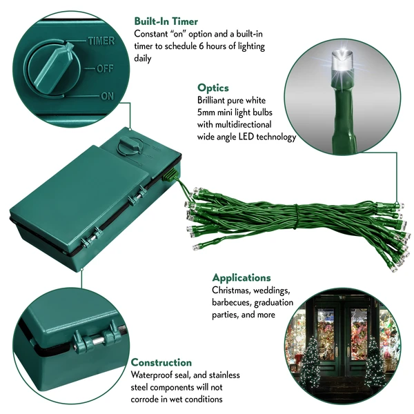 19 Ft. Battery Operated Christmas Light Stringer - (35) Pure White LED Bulbs 2 19 Ft. Battery Operated Christmas Light Stringer - (35) Pure White LED Bulbs - Image 2